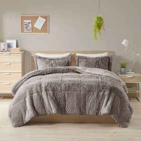 King King Grey Soft Sherpa Faux Fur 3-Piece Comforter Set with Pillow Shams