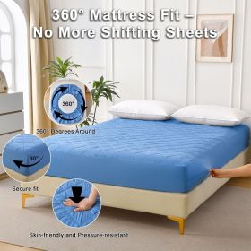 Diamond Grid Ultrasonic Waterproof Mattress Protector, FULL (Color: light blue)
