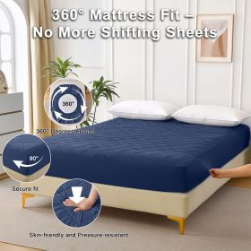 Diamond Grid Ultrasonic Waterproof Mattress Protector, FULL (Color: navy blue)