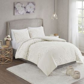 3 Piece Tufted Cotton Chenille Floral Comforter Set (Color: as Pic)