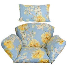 Egg Chair Cushion Hanging Basket Seat Cushion Thicken Soft Egg Swing Chair Pad Hanging Egg Chair Cushion With Headrest (Option: BlueYellowLeaf)
